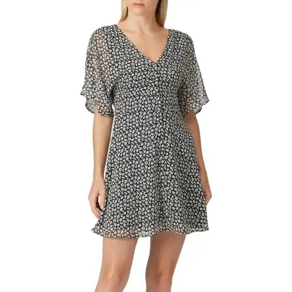 All Saints printed ivy dress, black and white, size 6